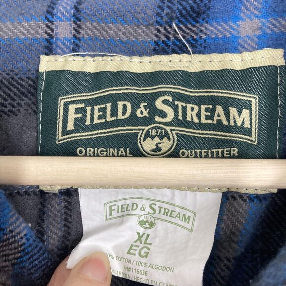 Field & Stream Shirt Mens XL Blue Gray Plaid Flannel Button Up Outdoor Workwear - Picture 12 of 16